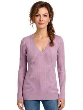 Metaphor Purple V-Neck Ribbed Tunic Sweater Size L